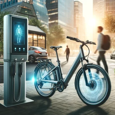 DALL·E 2025-02-19 11.05.17 - A modern electric bicycle in an urban setting, showcasing cost-saving efficiency. The bicycle is sleek and equipped with a digital display, highlighti